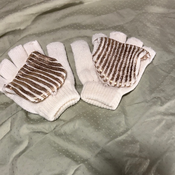 Accessories - White and Gold Striped Fingerless Gloves